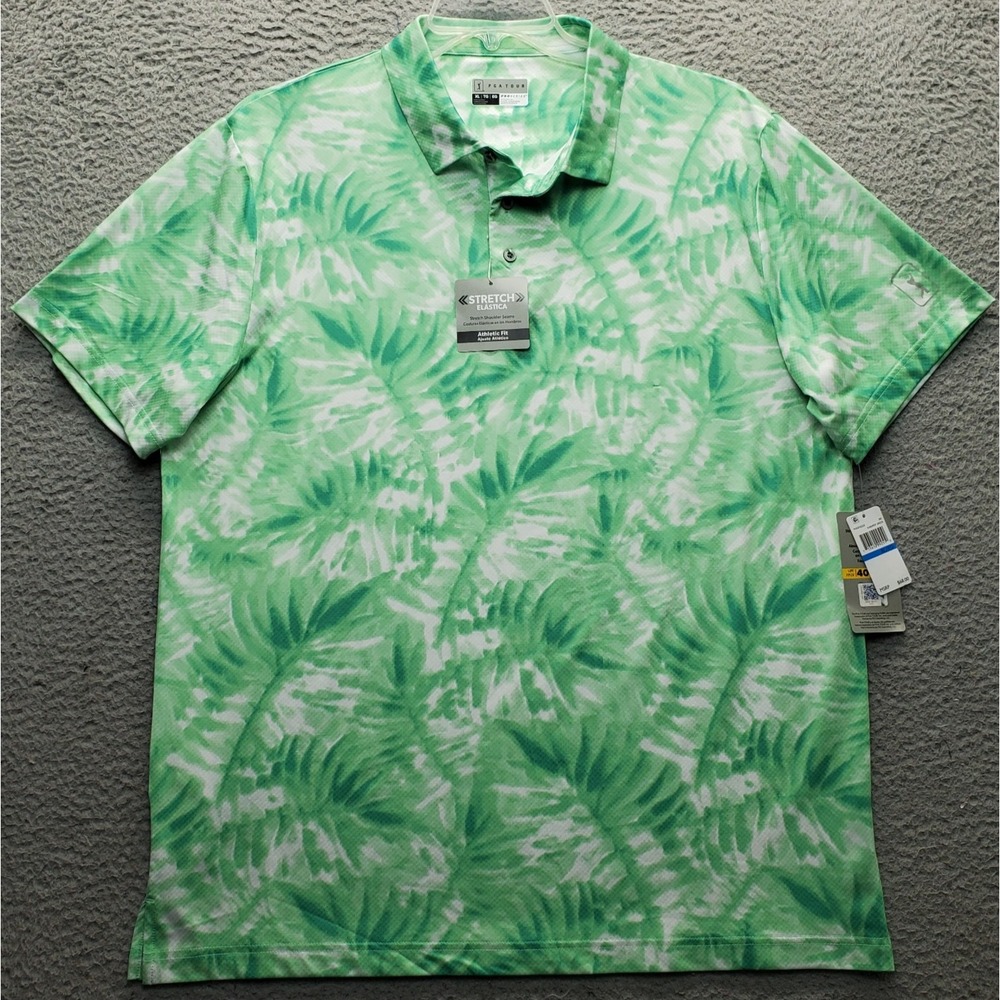 PGA TOUR Golf Polo Shirt Mens XL Multi Tropical Leaf Print Performance Popover